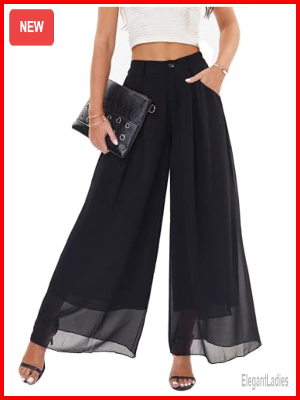 Chiffon Wide Leg Palazzo Pants High Waisted Flowy Beach Party Trousers